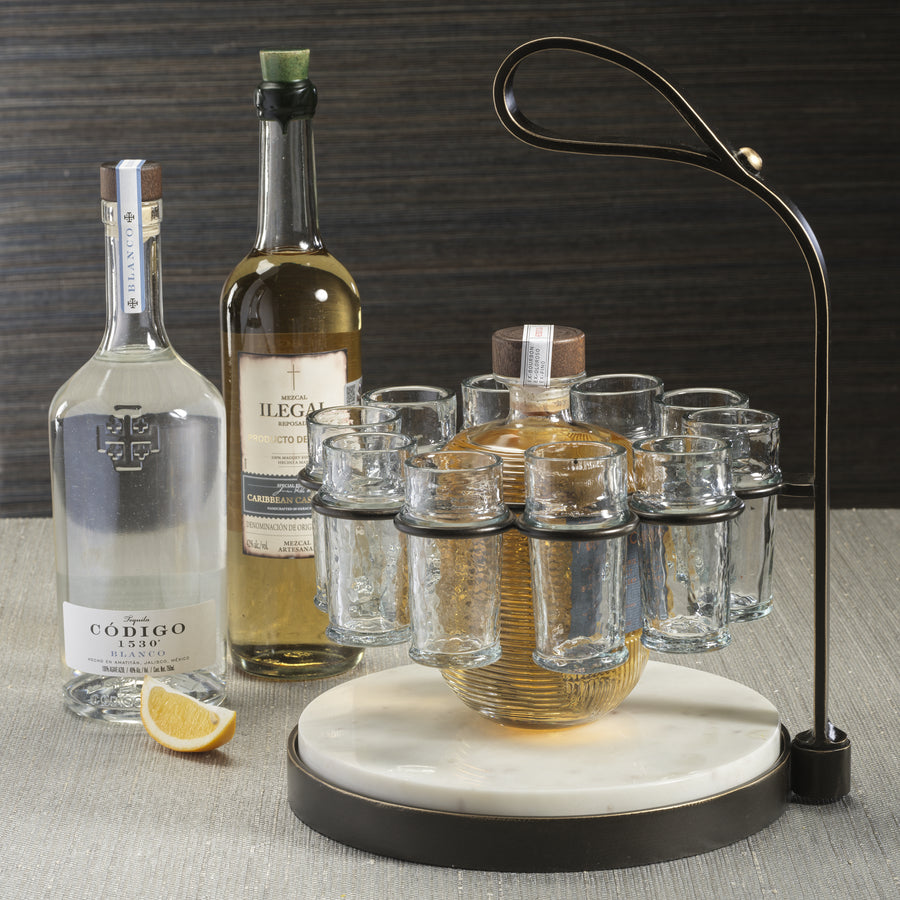 Ten Shot Tequila Set with Marble Board - Bronze